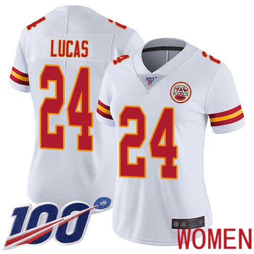 Women Kansas City Chiefs 24 Lucas Jordan White Vapor Untouchable Limited Player 100th Season Football Nike NFL Jersey